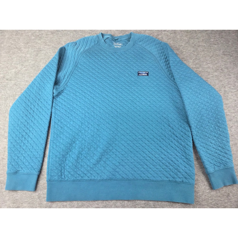 L.L.Bean Sweatshirt Men L Blue Quilted Crewneck Pullover 510644 Raglan Sleeve